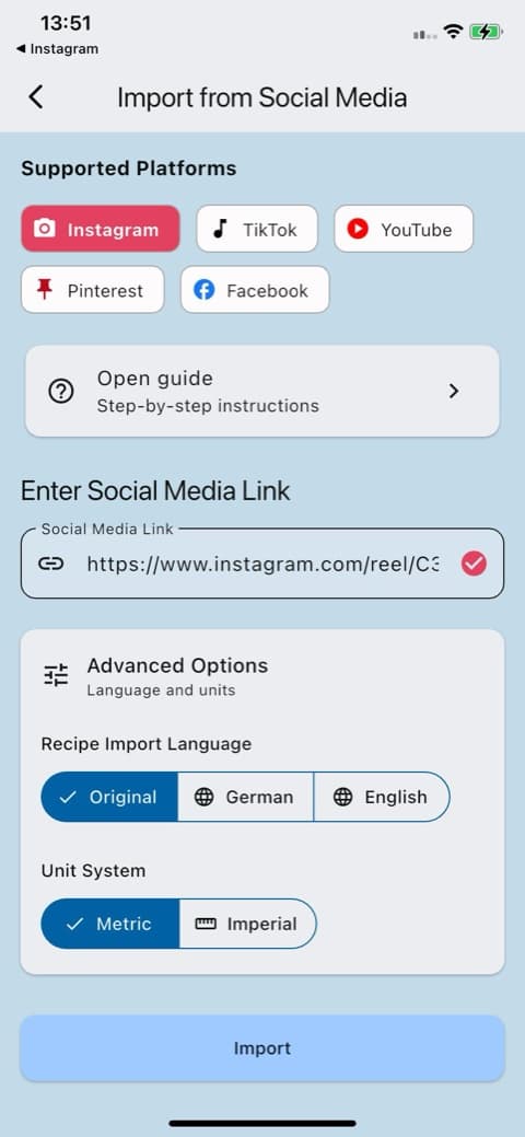 Recipool: import from social media