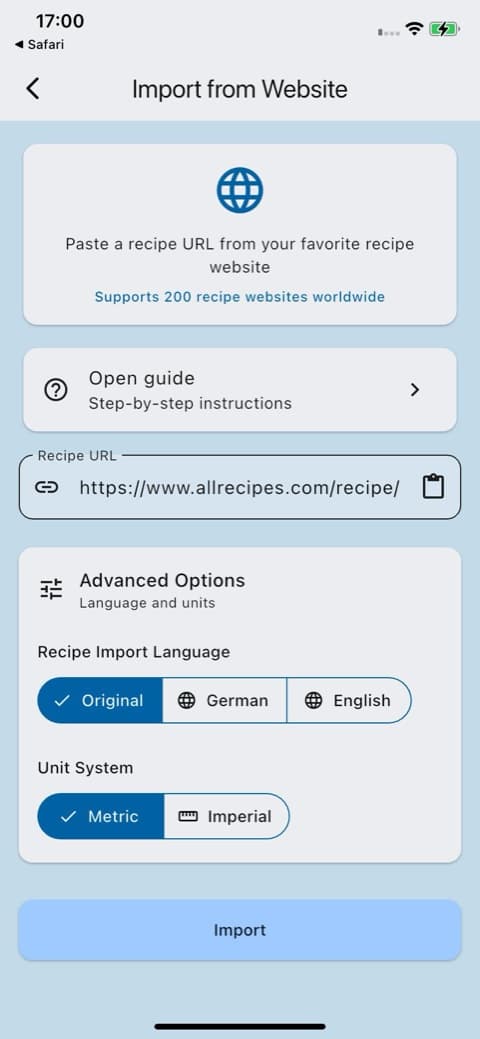 Recipool: import from a recipe website
